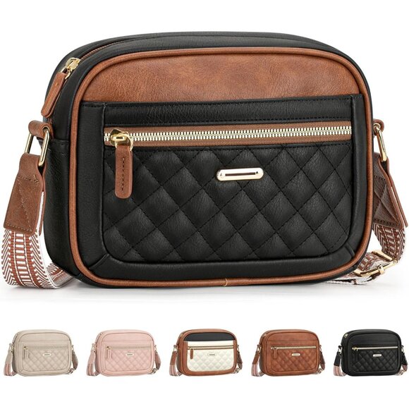 Handbags - Women’s Small Waterproof Leather Crossbody Bag with Adjustable Strap - Multi-Poc